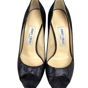 Jimmy Choo London Python‎ Leather Peep-Toe Heels 37.5 (US 7.5)